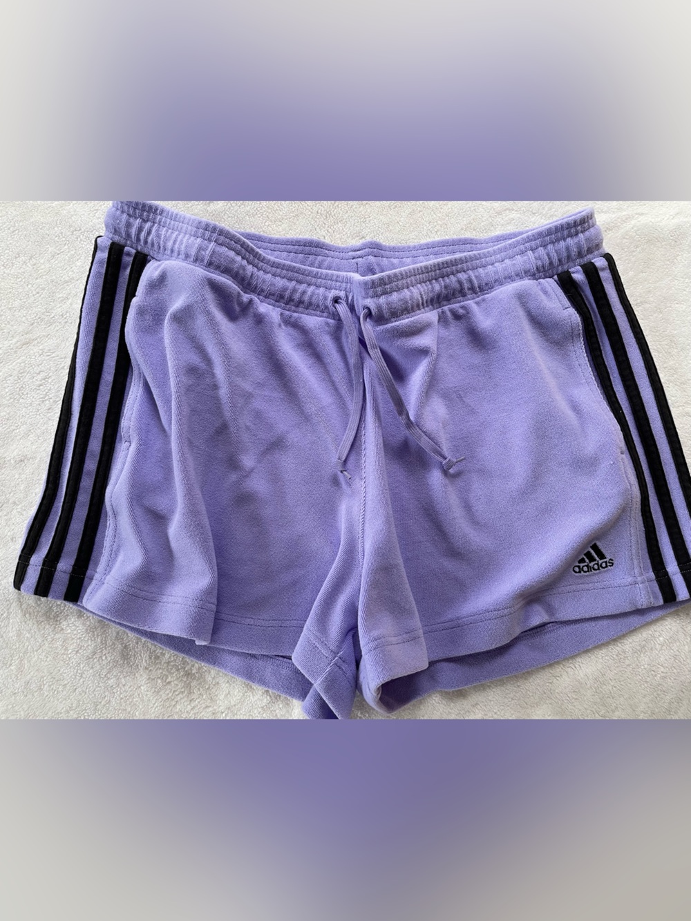 adidas Lavender Athletic Shorts with Black Stripes